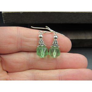 Sterling Silver Faceted Semi Precious Green Stone Earrings